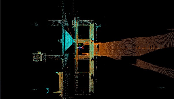 Proses pemindaian laser 3D untuk menciptakan point cloud bangunan eksisting
